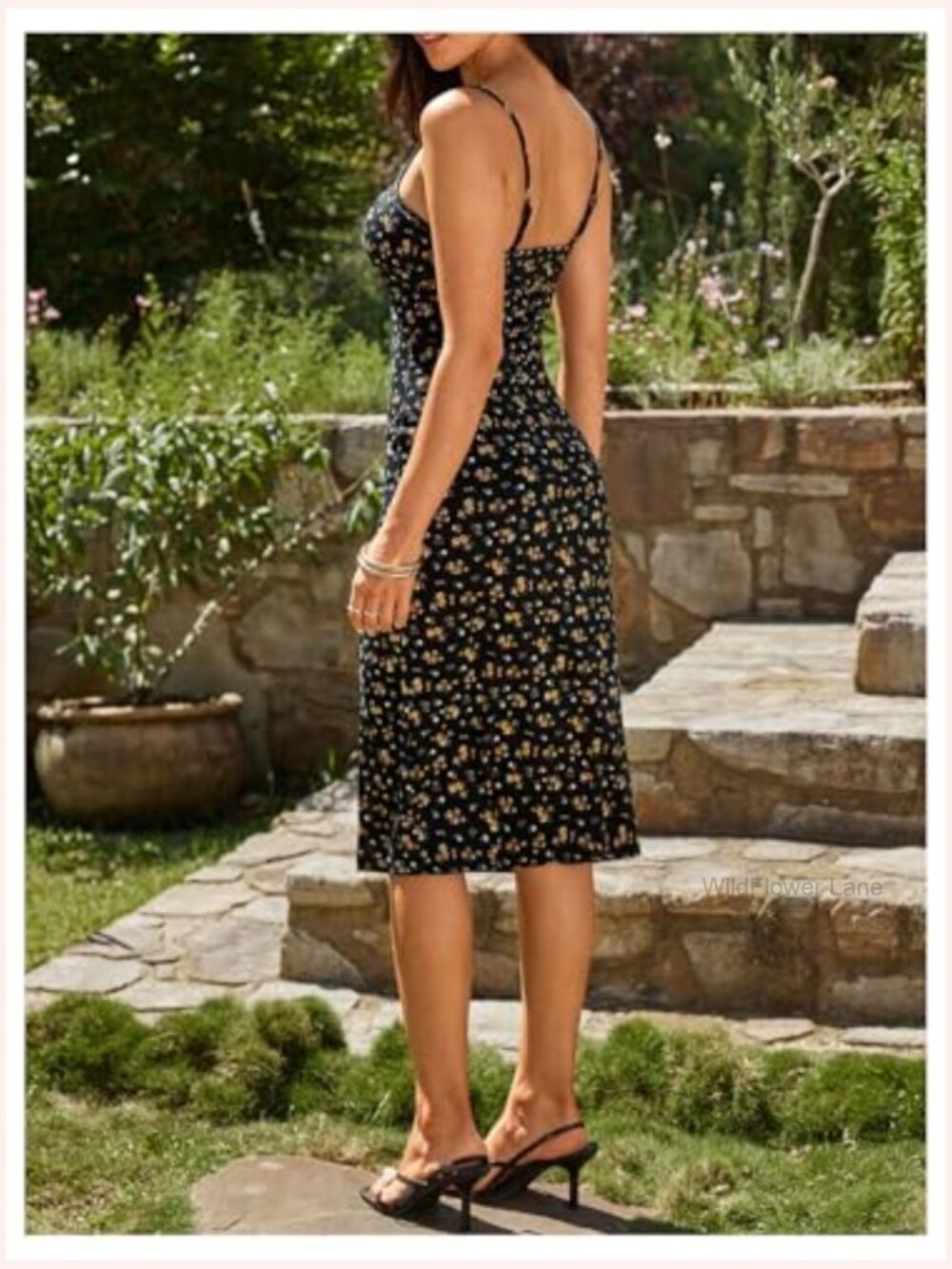 Spaghetti Strap Floral Cami Bodycon Midi Sundress with Side Slit - Picture 2 of 5